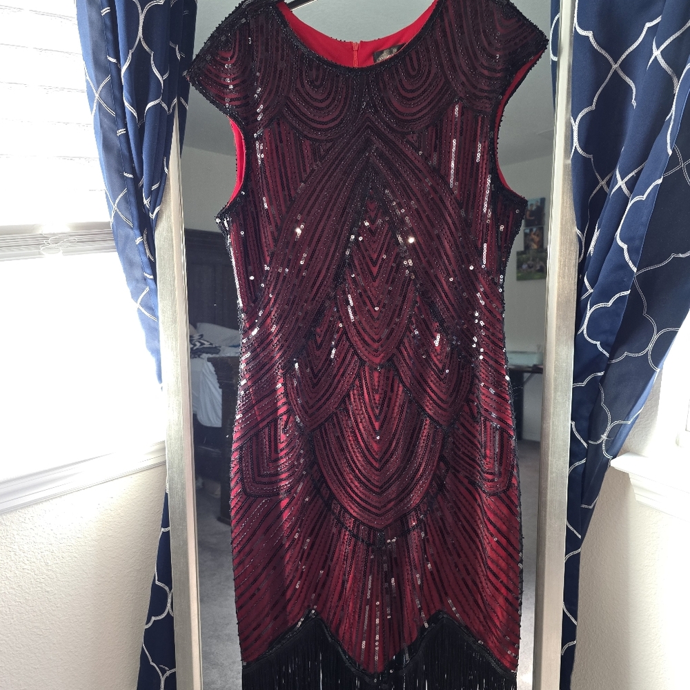 Elegant Red and Black Sequin Dress